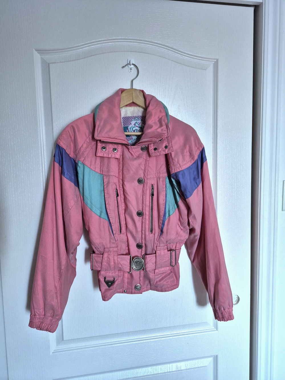 Spyder Women's Pink Ski Jacket with Teal and Purple Panels